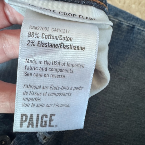 PAIGE Colette Crop Flare Jeans 28 High Rise Button Fly Raw Hem Cropped Denim - Picture 9 of 17